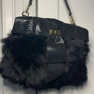 Luxurious Black genuine Fur and Leather Bill Blass Women's shoulder Bag